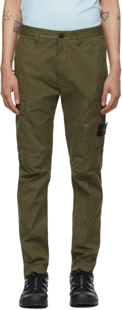Stone Island Khaki Stretch Poplin Cargo Pants - Pantalon de cargaison en poplin stretch de pierre kaki - 돌 섬 카키 스트레치 포플린화물 바지