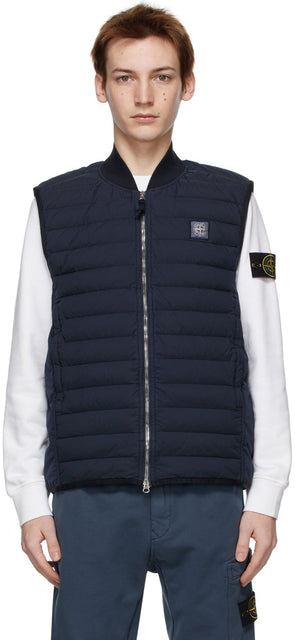 Stone Island Navy Down Loom Woven Vest - Island Stone Island Navy Down Loom Woven Gilet - 돌 섬 해군 아래로 짠 조끼