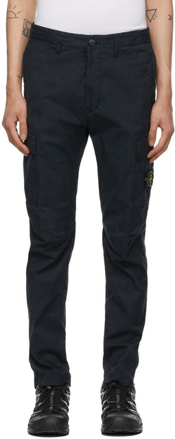 Stone Island Navy Stretch Poplin Cargo Pants - Pantalon de cargaison Poplin stretch de pierre - 돌 섬 해군 스트레치 포플린화물 바지
