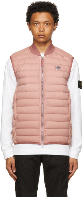 Stone Island Pink Down Loom Woven Chambers Vest - Pierre Île Rose Down Loom Chambres tissées gilet - 돌 섬 핑크 아래로 짠 챔버 조끼 조끼