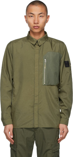Stone Island Shadow Project Khaki Vented Overshirt - Projet d'ombre de Stone Island Shadow Kaki a évanouillé - 돌 섬 그림자 프로젝트 Khaki vented overshirt
