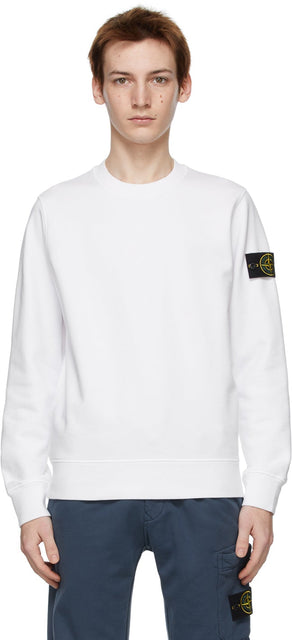 Stone Island White Cotton Classic Sweatshirt - Sweat-shirt classique en coton blanc en pierre - 스톤 아일랜드 화이트 코 튼 클래식 스웨터