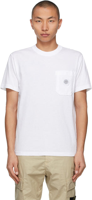 Stone Island White 'Fissato' Treatment T-Shirt - T-shirt Tee-shirt de traitement de l'île de Stone Island - 스톤 아일랜드 화이트 '피사 토'치료 티셔츠