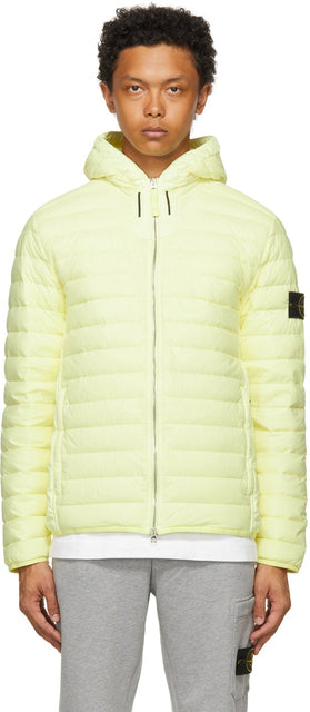 Stone Island Yellow Down Loom Woven Chambers Jacket - Veste de Chambres tissées à tisser en pierre - 돌 섬 노란색 아래로 짠 챔버 재킷