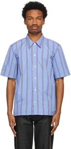 Sunflower Blue Striped Space Short Sleeve Shirt - Chemise à manches courtes à rayures de tournesols - 해바라기 블루 스트라이프 공간 짧은 소매 셔츠