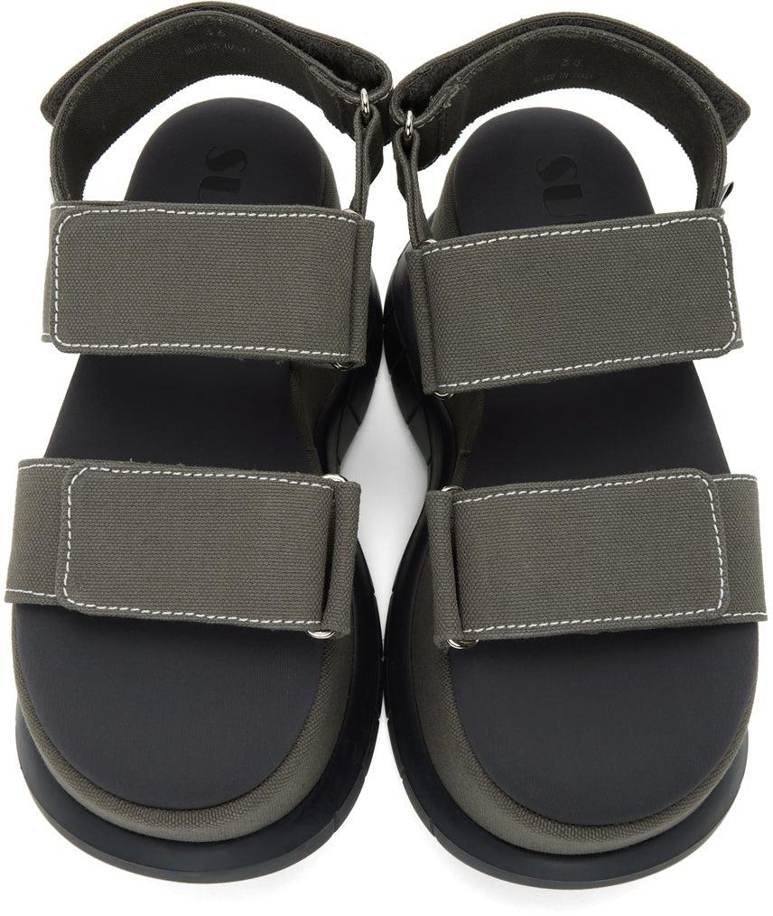 Sunnei Khaki Canvas Low Platform Sandals