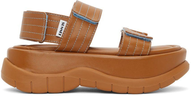 Sunnei Tan Leather Low Platform Sandals - Sandales Sunnei Tan Cuir basse plate-forme - Sunnei 황갈색 가죽 낮은 플랫폼 샌들