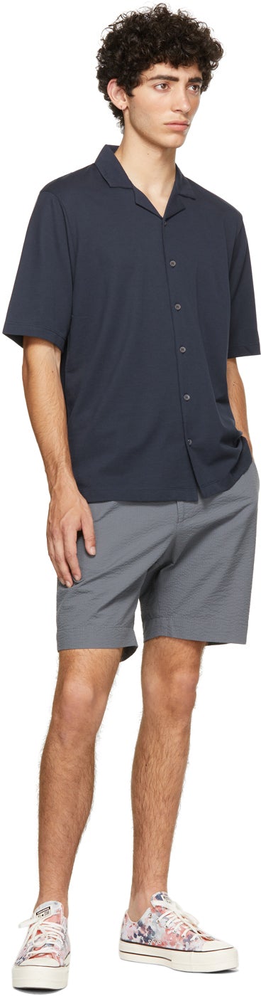 Sunspel Navy Pima PiquÃ© Camp Collar Short Sleeve Shirt