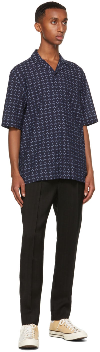 Sunspel Navy Print Short Sleeve Shirt