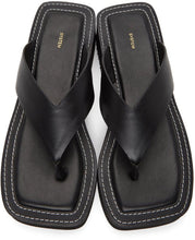 System Black Leather Flat Sandals
