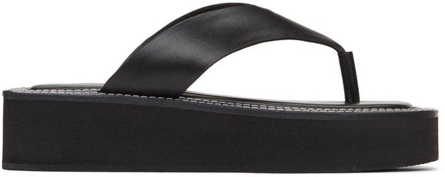 System Black Leather Flat Sandals - Sandales plates en cuir noir System - 시스템 블랙 가죽 플랫 샌들