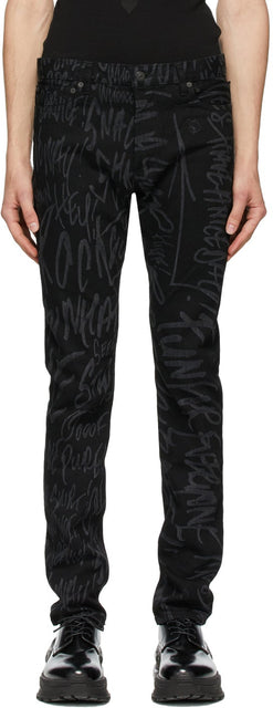 TAKAHIROMIYASHITA TheSoloist. Black Disney Edition Mickey Mouse Words Jeans - Takahiromiyashita thesolois. Black Disney Edition Mickey Mouse Mots Jeans - Thesoloist 타카 하이로미 야시타. 블랙 디즈니 판 미키 마우스 단어 청바지