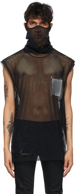 TAKAHIROMIYASHITA TheSoloist. Black Mesh Not Turtleneck Tank Top - Takahiromiyashita thesolois. Treillis noir non turtleneck Débardeur - Thesoloist 타카 하이로미 야시타. 블랙 메쉬 Turtleneck 탱크 탑이 아닙니다