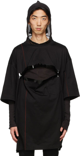 TAKAHIROMIYASHITA TheSoloist. Black Oversized Noise T-Shirt - Takahiromiyashita thesolois. T-shirt noir surdimensionné noir - Thesoloist 타카 하이로미 야시타. 블랙 대형 소음 티셔츠