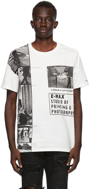 TAKAHIROMIYASHITA TheSoloist. White E-WAX Edition Print 'Street' T-Shirt - Takahiromiyashita thesolois. T-shirt d'édition en e-cire blanche 'T-shirt' Street ' - Thesoloist 타카 하이로미 야시타. 화이트 E- 왁스 판 인쇄 '스트리트'티셔츠