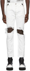 TAKAHIROMIYASHITA TheSoloist. White Grunge Jeans - Takahiromiyashita thesolois. Jeans de grunge blanc - Thesoloist 타카 하이로미 야시타. 흰색 그런 지 청바지입니다