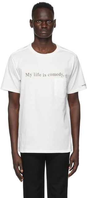 TAKAHIROMIYASHITA TheSoloist. White 'My Life Is Comedy' T-Shirt - Takahiromiyashita thesolois. White 'ma vie est la comédie' T-shirt - Thesoloist 타카 하이로미 야시타. 화이트 '내 인생은 코미디 티셔츠입니다.