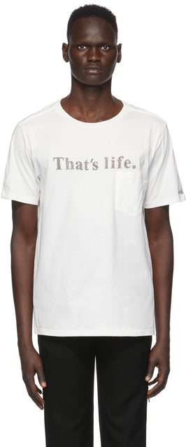 TAKAHIROMIYASHITA TheSoloist. White 'That's Life' T-Shirt - Takahiromiyashita thesolois. T-shirt blanc 'c'est la vie' - Thesoloist 타카 하이로미 야시타. 화이트 '그건 삶의 셔츠입니다