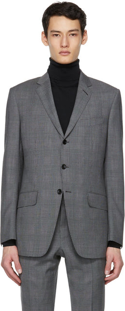 TOM FORD Beige Wool Houndstooth O'Connor Blazer - TOM FORD BEIGE LAINE BLUDSTOOTH O'CONNOR BLAZER - 톰 포드 베이지 양모 houndstoth o'connor blazer.