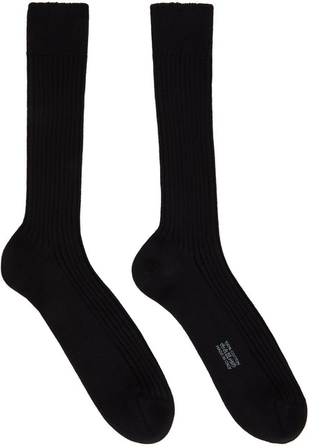 TOM FORD Black Cotton Ribbed Short Socks - Chaussettes courtes côtelées coton noir Ford Ford - 톰 포드 블랙 코튼 늑골이 짧은 양말