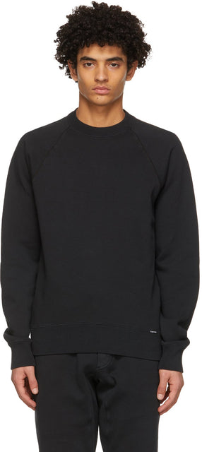 TOM FORD Black Garment-Dyed Sweatshirt - Sweat-shirt teint de vêtement noir Tom Ford - Tom Ford Black Garment-Dyed Sweatsirt