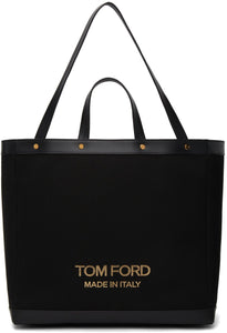 TOM FORD Black Medium T Screw Shopping Tote - TOM FORD NOIR MOYEN TORE VISES TOTE À VIS - Tom Ford Black Medium T 스크류 쇼핑 Tote.