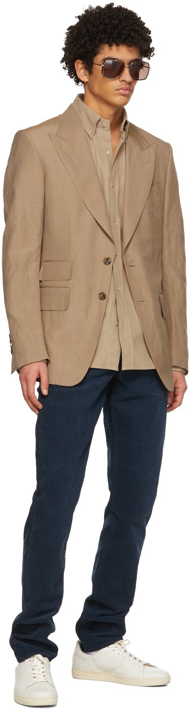 TOM FORD Blue Washed Corduroy Slim-Fit Trousers