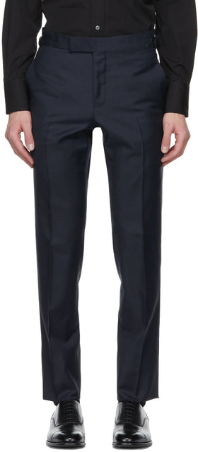 TOM FORD Navy Sharkskin O'Connor Trousers - Tom Ford Navy Sharkskin O'Connor Pantalons - Tom Ford Navy Sharkskin O'Connor 바지
