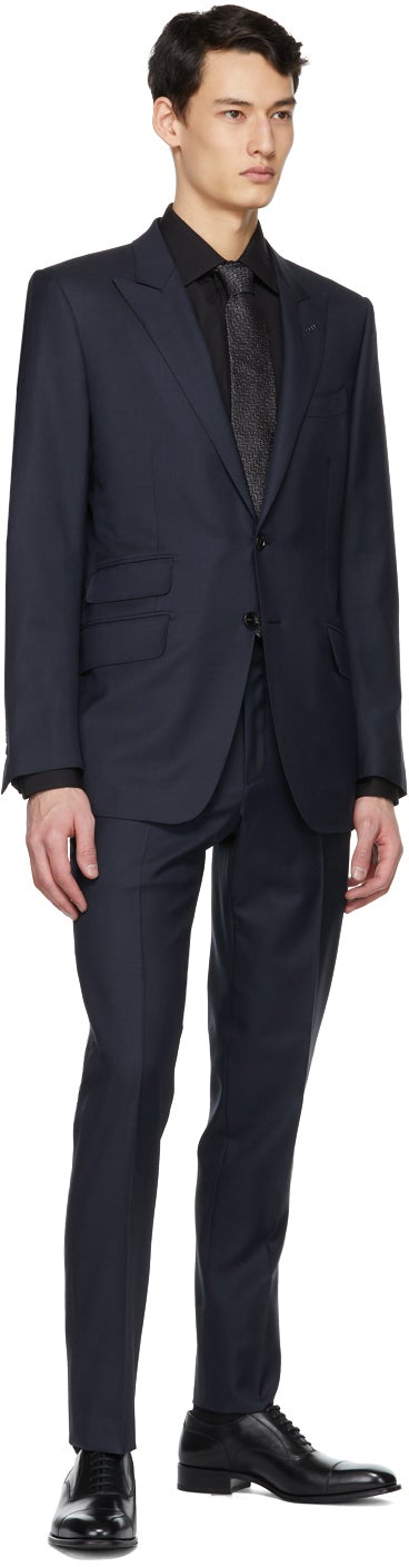 TOM FORD Navy Sharkskin Wool O'Connor Blazer