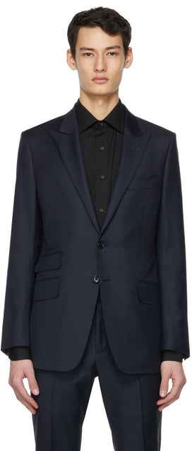 TOM FORD Navy Sharkskin Wool O'Connor Blazer - Tom Ford Navy Sharkskin Laine O'Connor Blazer - Tom Ford Navy Sharkskin Wool O'Connor Blazer.