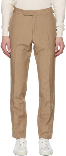 TOM FORD Tan Silk Shelton Trousers - Pantalons Tom Ford Tan Silk Shelton Shelton - 톰 포드 탄 실크 쉘튼 바지
