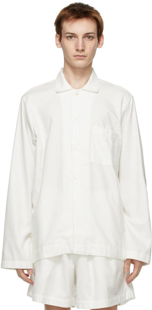 Tekla White Flannel Pyjama Shirt - Tekla White Flannel Pajama chemise - Tekla 화이트 플란넬 파자마 셔츠