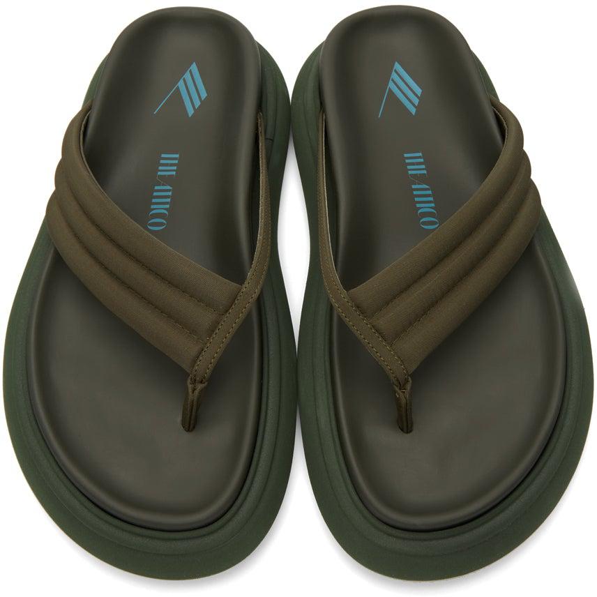 The Attico Khaki Satin Alton Thong Flat Sandals