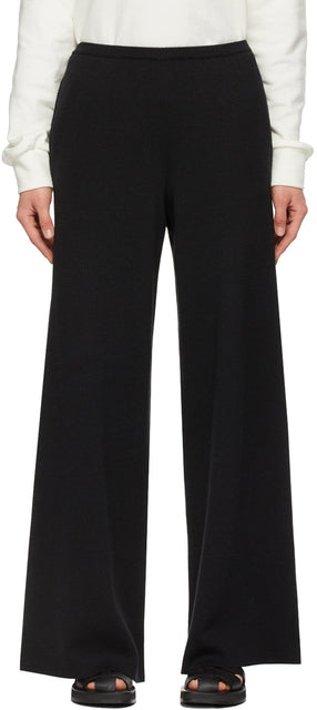 The Row Black Wool Silk Chuk Trousers - Pantalon Chuk de laine de laine noire de la rangée - 행 검은 양모 실크 chuk 바지