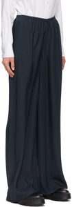 The Row Navy Silk Andres Trousers