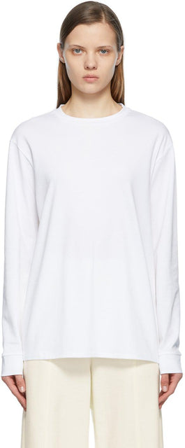The Row White Ciles Long Sleeve T-Shirt - T-shirt à manches longues à manches longues - 화이트 레슨 티셔츠 긴 소매 티셔츠