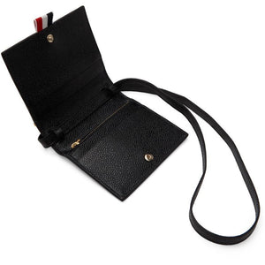 Black Leather Card Holder With Shoulder Strap