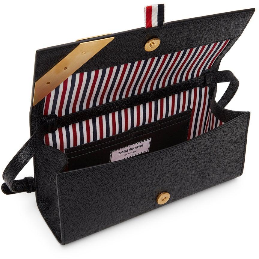 Thom Browne Black Pebbled Enamel Corner Flap Bag