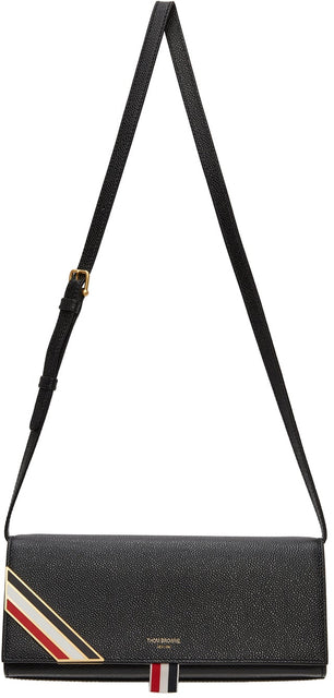 Thom Browne Black Pebbled Enamel Corner Flap Bag - Sac de rabat à rabat en émail de galed noire de Thom Browne - Thom Browne 검은 자갈 에나멜 코너 플랩 백