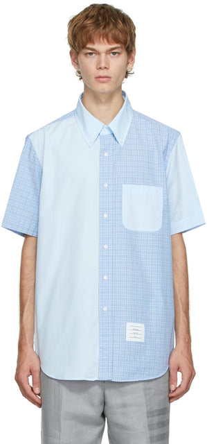 Thom Browne Blue Funmix Hairline Check Short Sleeve Shirt - Thom Browne Blue Funmix Chemise à manches courtes Chemise à manches courtes - Thom Browne Blue Funmix Hairline 짧은 소매 셔츠를 확인하십시오