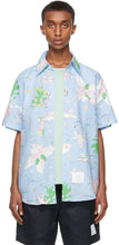 Thom Browne Blue Graphic Print Straight-Fit Short Sleeve Shirt - THOM BROWNE BROWNE T-shirt à manches courtes à manches courtes - Thom Browne 블루 그래픽 프린트 스트레이트 피트 짧은 소매 셔츠