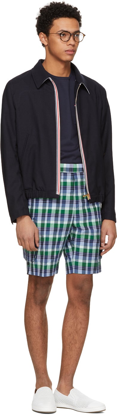 Thom Browne Blue Madras Gusseted Patch Pocket Shorts