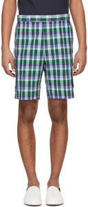 Thom Browne Blue Madras Gusseted Patch Pocket Shorts - THOM BROWNE BROWNE MADRAS CORPS DE POCHE DE POCKETS GUNSETED - Thom Browne Blue Madras는 패치 포켓 반바지를 마비 시켰습니다