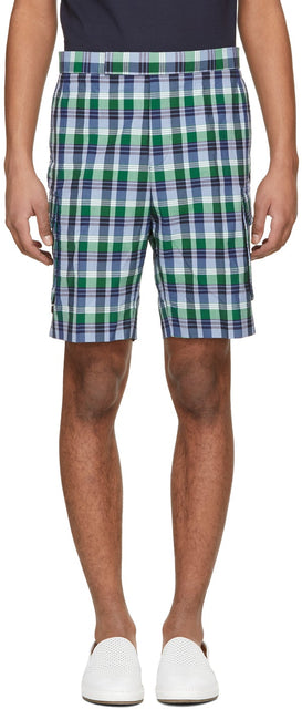 Thom Browne Blue Madras Gusseted Patch Pocket Shorts - THOM BROWNE BROWNE MADRAS CORPS DE POCHE DE POCKETS GUNSETED - Thom Browne Blue Madras는 패치 포켓 반바지를 마비 시켰습니다