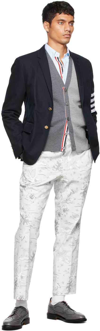 Thom Browne Grey Canvas Graphic Chino Trousers