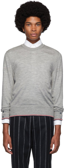 Thom Browne Grey Cashmere Classic Crewneck Sweater - Thom Browne Browne Grey Cashmere Crewneck Pull - Thom Browne 회색 캐시미어 클래식 Crewneck 스웨터