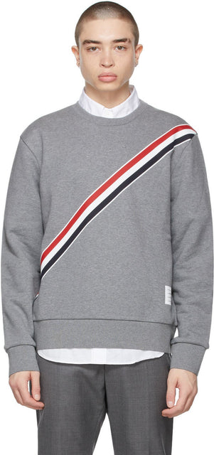 Thom Browne Grey Diagonal Stripe Sweatshirt - Sweat-shirt à rayures diagonales gris de Thom Browne - Thom Browne 회색 대각선 스트라이프 스웨터