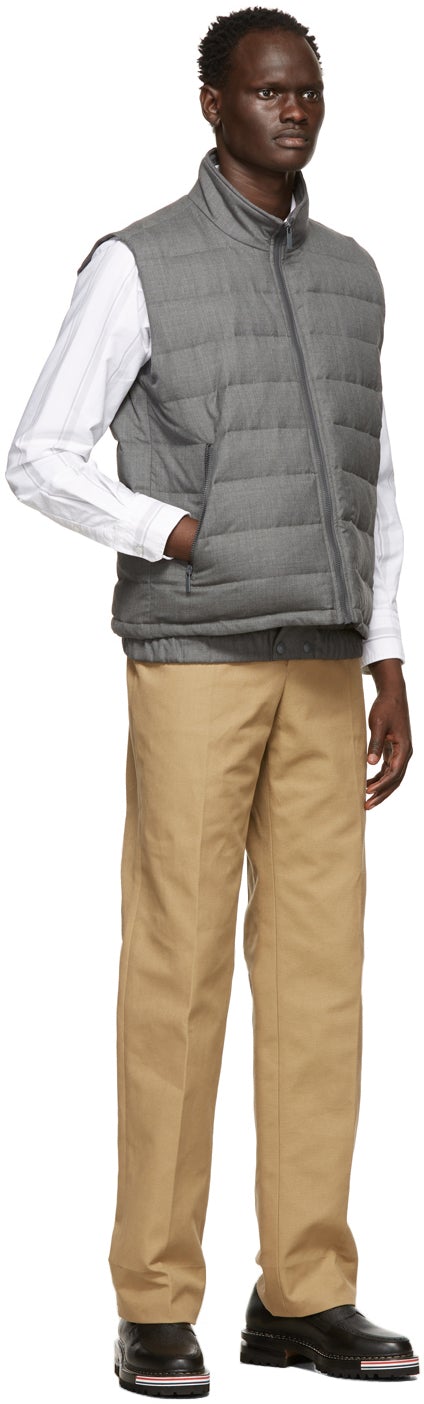 Thom Browne Grey Down Super 120s Funnel Neck Vest