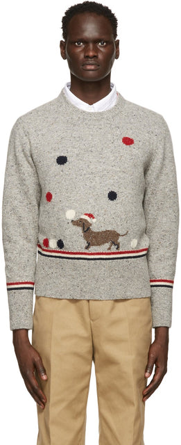 Thom Browne Grey Holiday Hector Sweater - Thom Browne Grey Holiday Hector Pull - Thom Browne 회색 휴일 헥터 스웨터