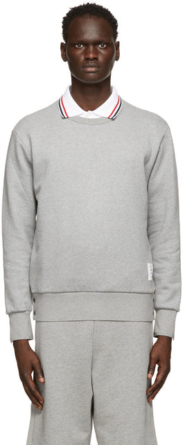 Thom Browne Grey Loopback RWB Stripe Sweatshirt - Thom Browne Grey Sweat-shirt à rayures RWB - Thom Browne 그레이 루프 백 RWB 스트라이프 스웨터